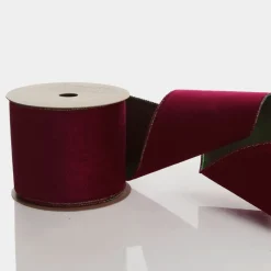 Reversible Dark Red Velvet and Green Satin Wired Christmas Ribbon Garland Tree Garlands|