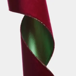 Reversible Dark Red Velvet and Green Satin Wired Christmas Ribbon Garland Tree Garlands|