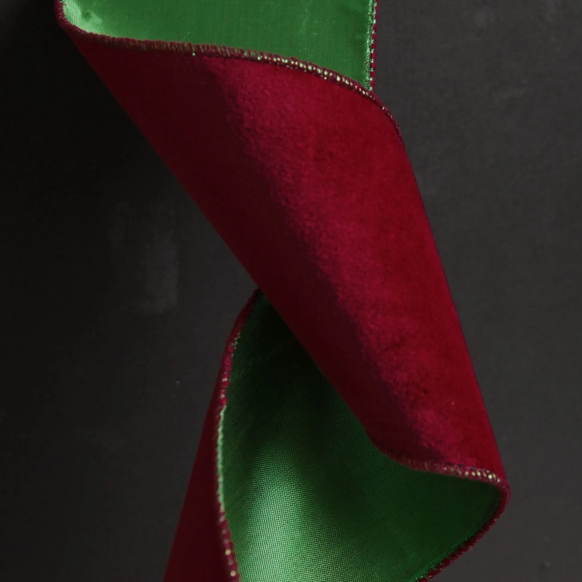 Reversible Dark Red Velvet and Green Satin Wired Christmas Ribbon Garland Tree Garlands|