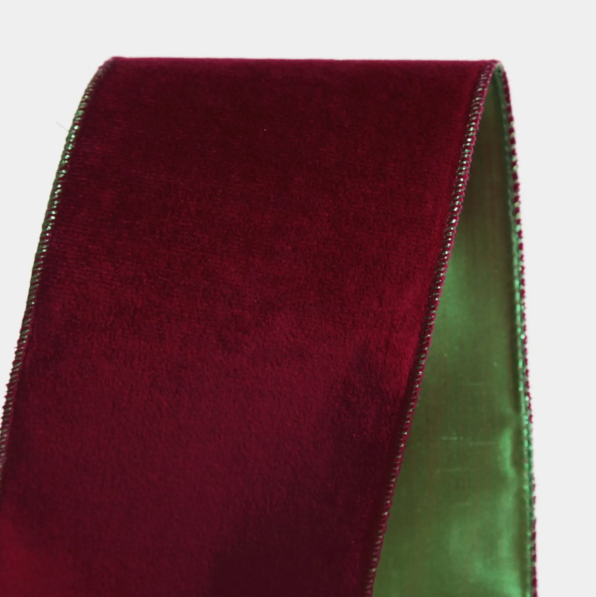 Reversible Dark Red Velvet and Green Satin Wired Christmas Ribbon Garland Tree Garlands|