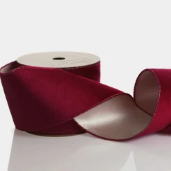 Reversible Dark Red Velvet and Gold Satin Wired Christmas Ribbon Garland Tree Garlands|