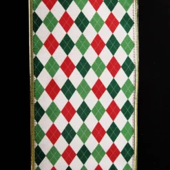 Reversible Red White Green Harlequin Pattern Wired Christmas Ribbon Garland Tree Garlands|