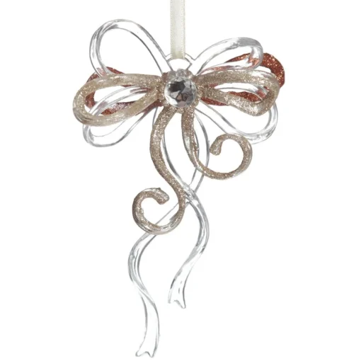 Rose Gold Glitter and Clear Acrylic Bow Tree Decoration Christmas Tree Decorations|