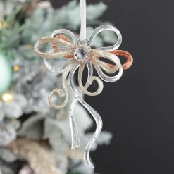 Rose Gold Glitter and Clear Acrylic Bow Tree Decoration Christmas Tree Decorations|