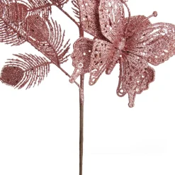 Rose Gold Glitter Feathers with Butterfly Spray Pick Christmas Sprays|