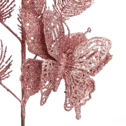 Rose Gold Glitter Feathers with Butterfly Spray Pick Christmas Sprays|
