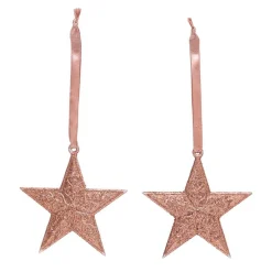 Rose Gold Glitter Star Tree Decorations - Set of 2 Snowflakes And Stars|