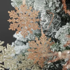 Rose Gold Glittter Snowflake Tree Decorations - Set of 2 Snowflakes And Stars|