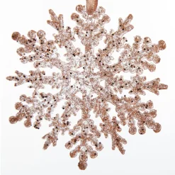Rose Gold Glittter Snowflake Tree Decorations - Set of 2 Snowflakes And Stars|