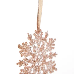 Rose Gold Glittter Snowflake Tree Decorations - Set of 2 Snowflakes And Stars|
