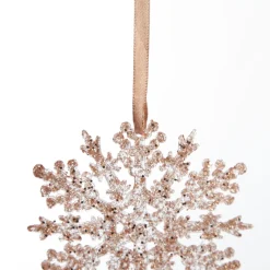Rose Gold Glittter Snowflake Tree Decorations - Set of 2 Snowflakes And Stars|