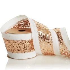 Rose Gold Sequin Wired Christmas Ribbon Ribbons|