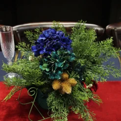 Royal Green Velvet Sleigh with Red Bow Christmas Ornaments|