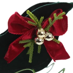 Royal Green Velvet Sleigh with Red Bow Christmas Ornaments|