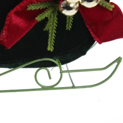 Royal Green Velvet Sleigh with Red Bow Christmas Ornaments|