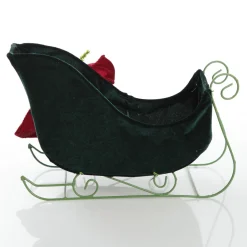 Royal Green Velvet Sleigh with Red Bow Christmas Ornaments|