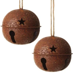 Rusted Bell Decorations 8cm - Set of 2 Christmas Bells And Bows|