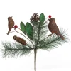 Rusted Tin Bird, Pinecone and Red Berry Pick Christmas Pick|