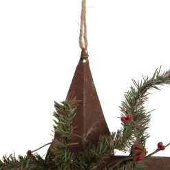 Rusted Tin Star Tree Topper with Buffalo Check Bow and Pine Tree Toppers|