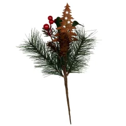 Rusted Tin Tree, Pinecone and Red Berry Pick Christmas Pick|