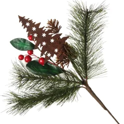 Rusted Tin Tree, Pinecone and Red Berry Pick Christmas Pick|
