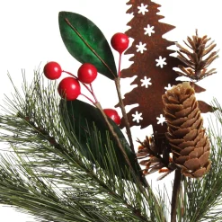 Rusted Tin Tree, Pinecone and Red Berry Pick Christmas Pick|