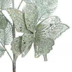 Sage Glitter Feathers with Butterfly Spray Pick Christmas Sprays|