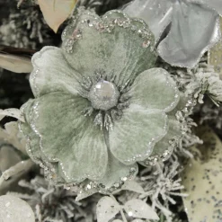 Sage Velvet Magnolia Flower Clip with Jewel Centre and Sequin Tips Christmas Flowers|