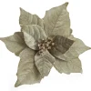 Sage Velvet Poinsettia Flower Clip Glitter Trim Christmas Flowers|