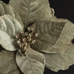 Sage Velvet Poinsettia Flower Clip Glitter Trim Christmas Flowers|