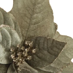 Sage Velvet Poinsettia Flower Clip Glitter Trim Christmas Flowers|