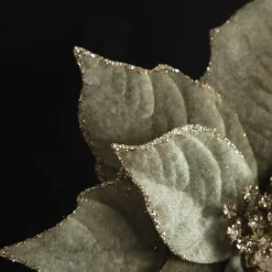 Sage Velvet Poinsettia Flower Clip Glitter Trim Christmas Flowers|