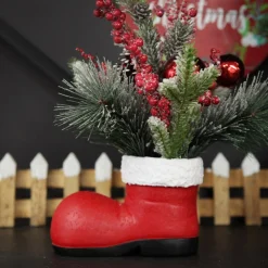 Santa Boot Christmas Ornament with Frosted Pine, Pinecone and Berries Christmas Ornaments|