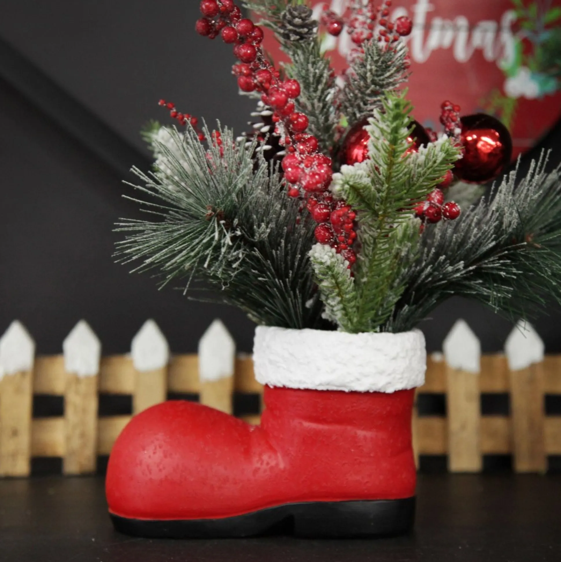 Santa Boot Christmas Ornament with Frosted Pine, Pinecone and Berries Christmas Ornaments|