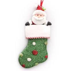 Santa in Glitter Stocking Decoration Personalised Decorations|