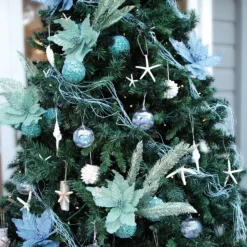 Seafoam Blue Burlap Flower Beach Decorations|