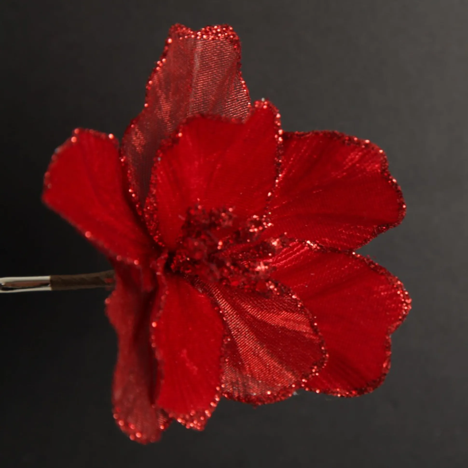 Sheer Red with Sequin Edge Magnolia Flower Clip Christmas Flowers|