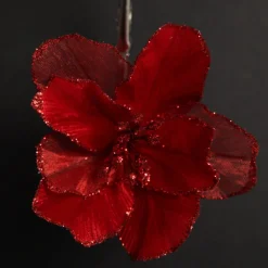 Sheer Red with Sequin Edge Magnolia Flower Clip Christmas Flowers|