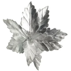 Shiny Silver Foil Poinsettia Flower Clip Christmas Flowers|