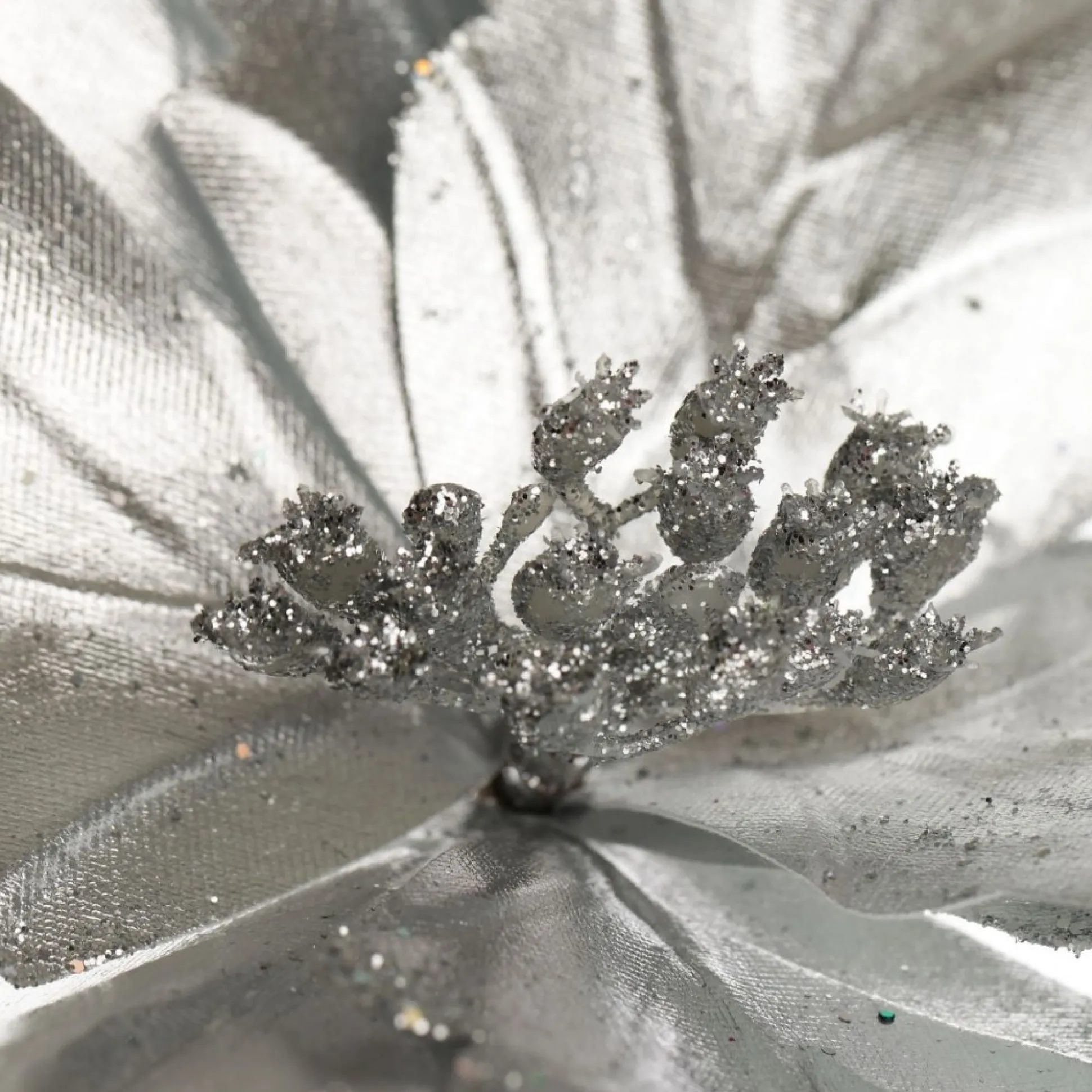 Shiny Silver Foil Poinsettia Flower Clip Christmas Flowers|