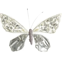 Shiny White and Silver Butterfly Clip with Sequin Embellishments Butterflies And Birds|