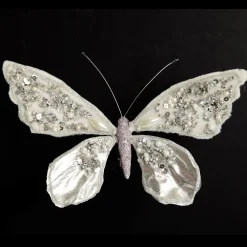Shiny White and Silver Butterfly Clip with Sequin Embellishments Butterflies And Birds|