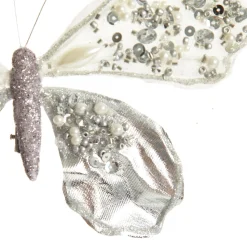 Shiny White and Silver Butterfly Clip with Sequin Embellishments Butterflies And Birds|