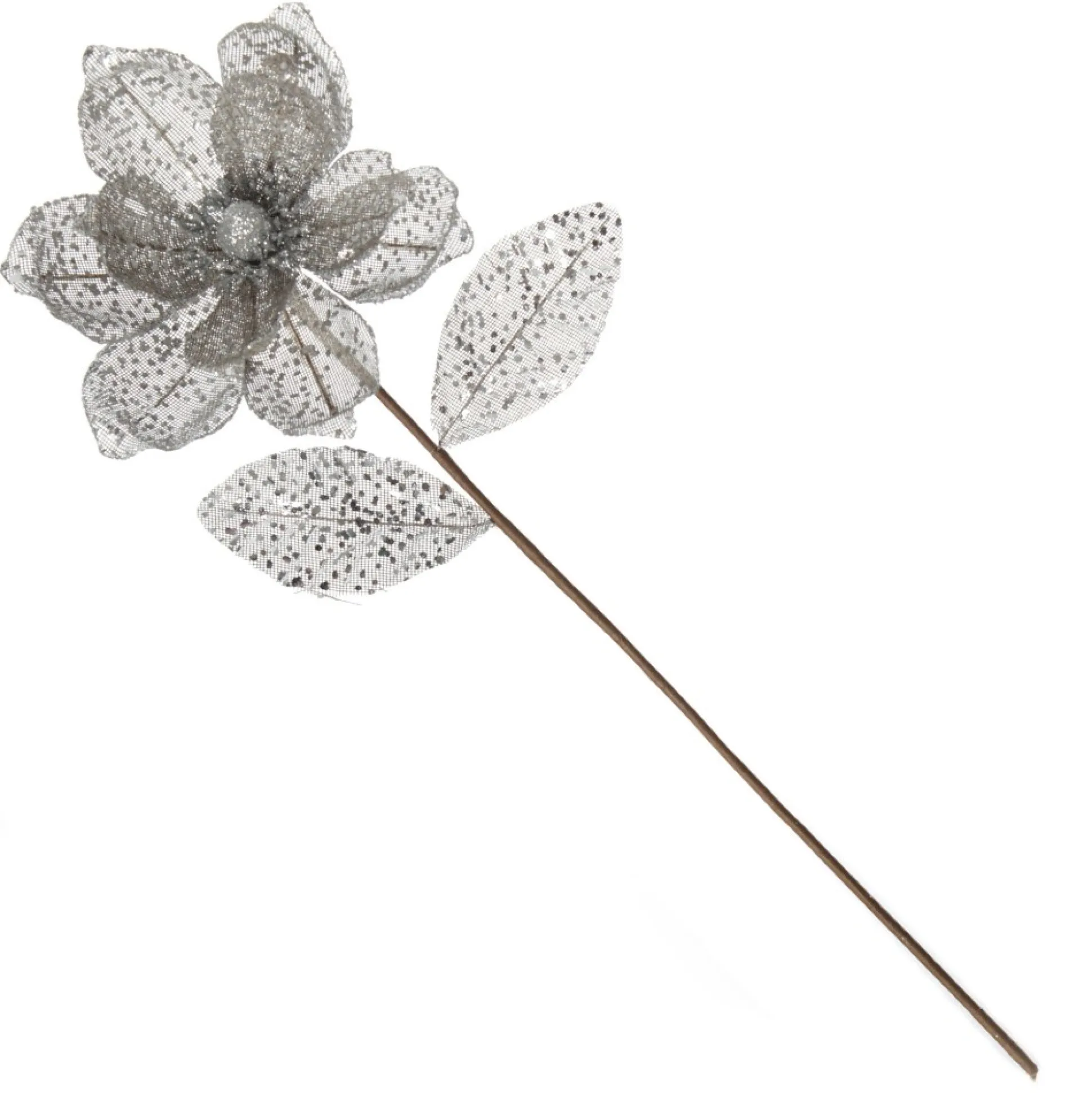 Silver and Sequin Magnolia Flower Stem Christmas Flowers|