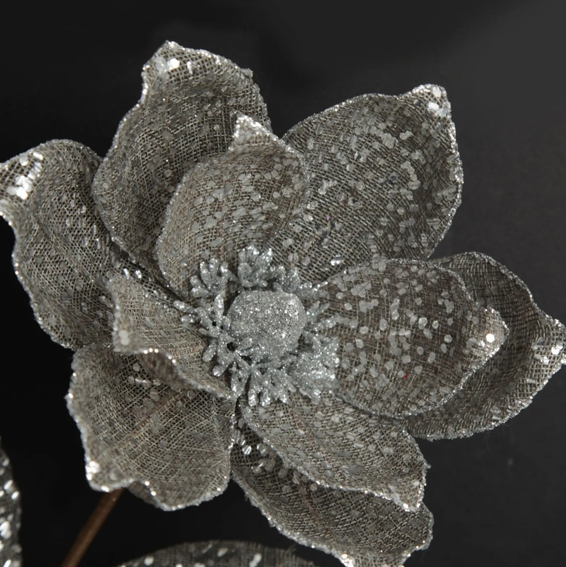 Silver and Sequin Magnolia Flower Stem Christmas Flowers|