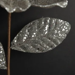Silver and Sequin Magnolia Flower Stem Christmas Flowers|