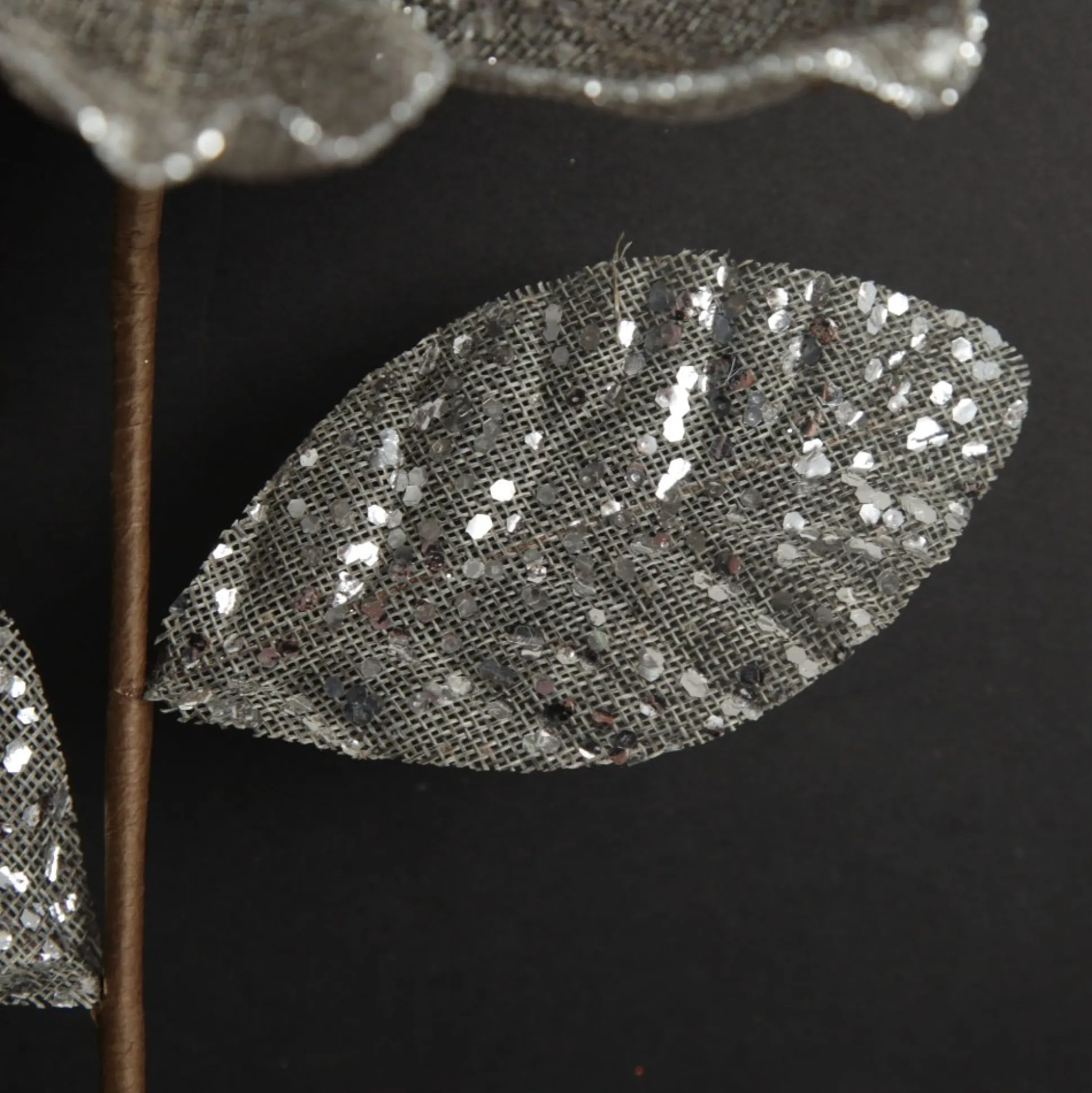 Silver and Sequin Magnolia Flower Stem Christmas Flowers|