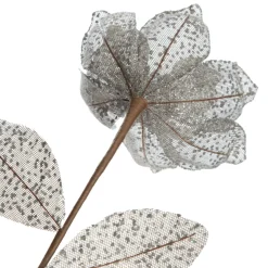 Silver and Sequin Magnolia Flower Stem Christmas Flowers|