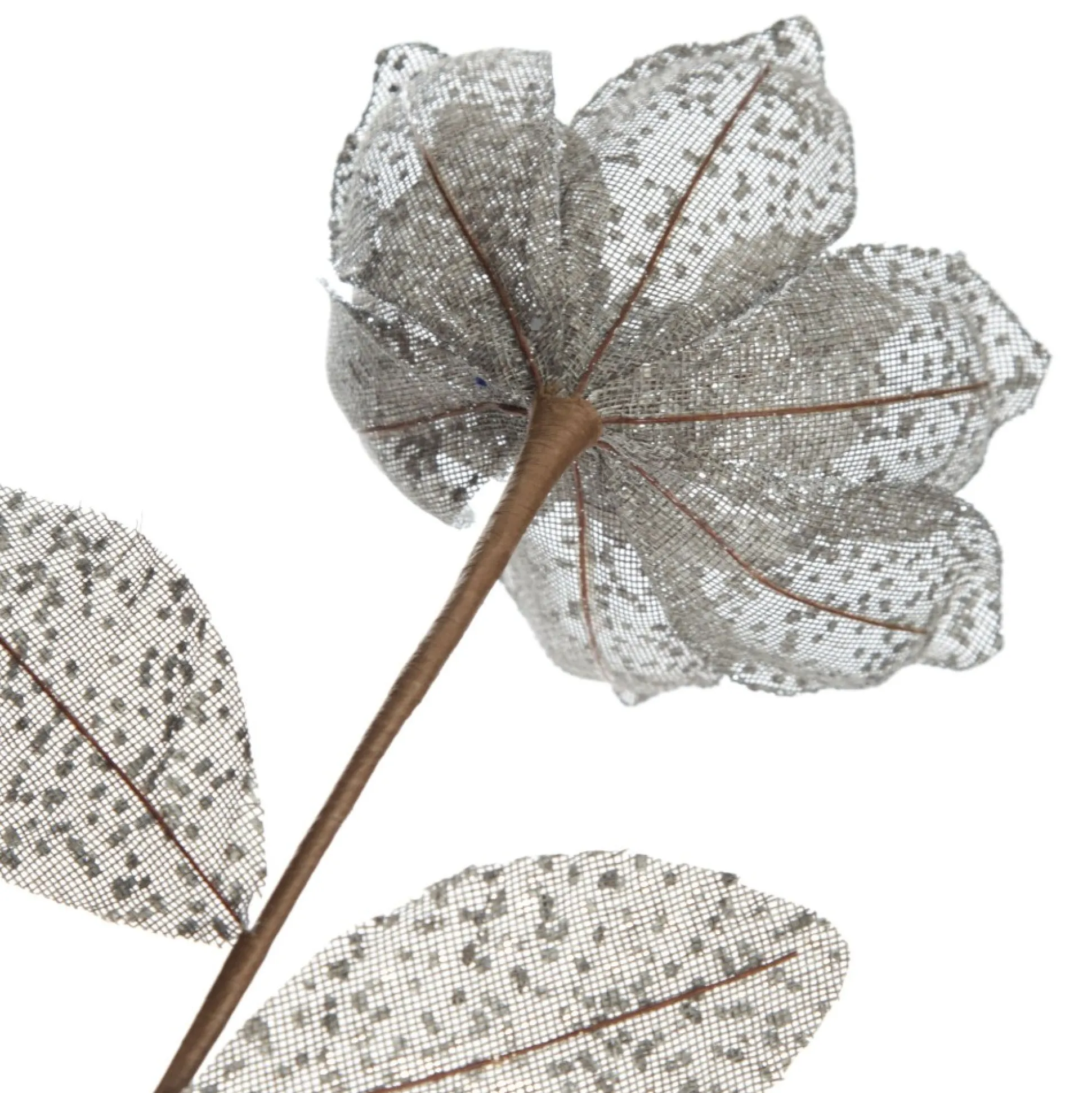 Silver and Sequin Magnolia Flower Stem Christmas Flowers|