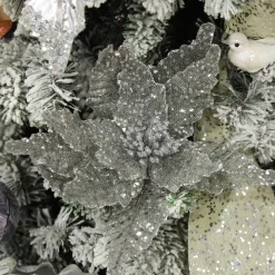Silver and Sequin Poinsettia Flower Stem Christmas Flowers|